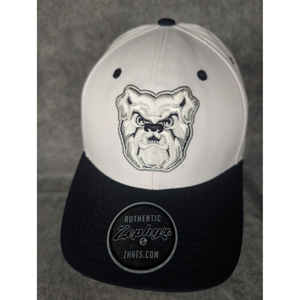 Zephyr Authentic Bulldog Embroidered Baseball Cap White Navy Flex Fit Size L - Picture 2 of 8